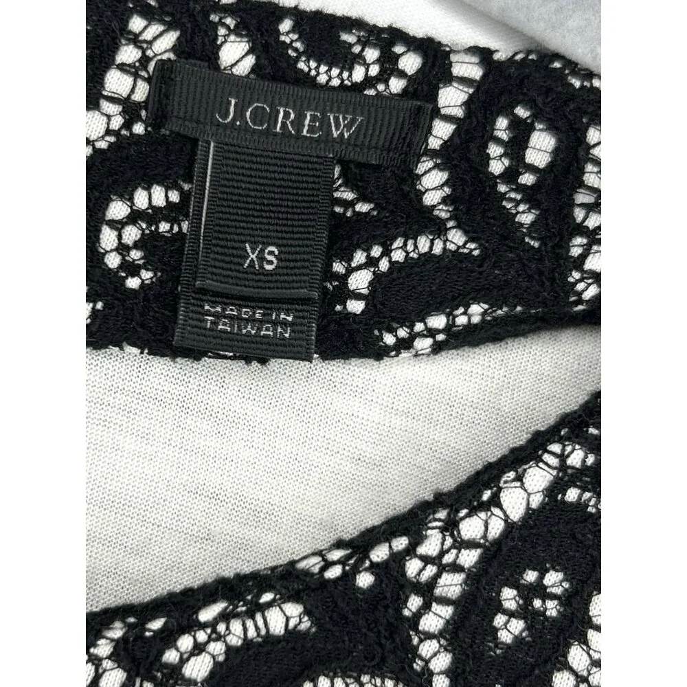 J Crew Lace Overlay Peplum Top Womens XS Black 3/4 Sleeve Dressy Formal Corpcore